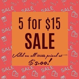 ✨5/$15 SALE - Valid on all items priced at $5 - Bundle and SAVE!✨